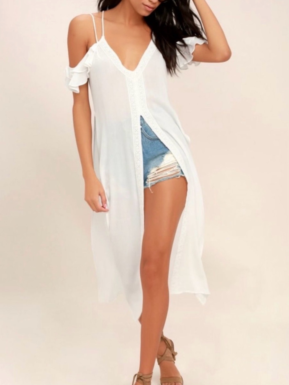 Lulus White Ruffled V-Neck Swim Coverup